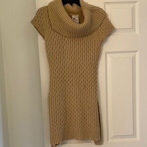 Pink Rose Cozy Tan Cowl Neck Dress